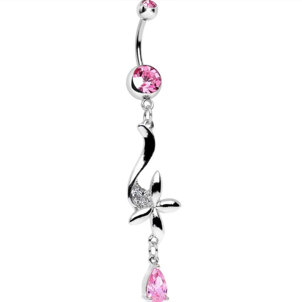 Chic Silver and Pink Floral Dangle Earrings